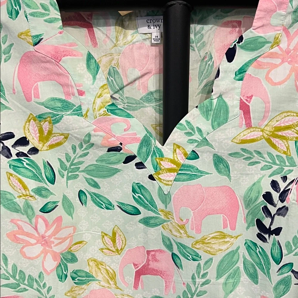 NWT Crown & Ivy sleeveless print dress with scalloped neckline and hem. 14 - Picture 2 of 8